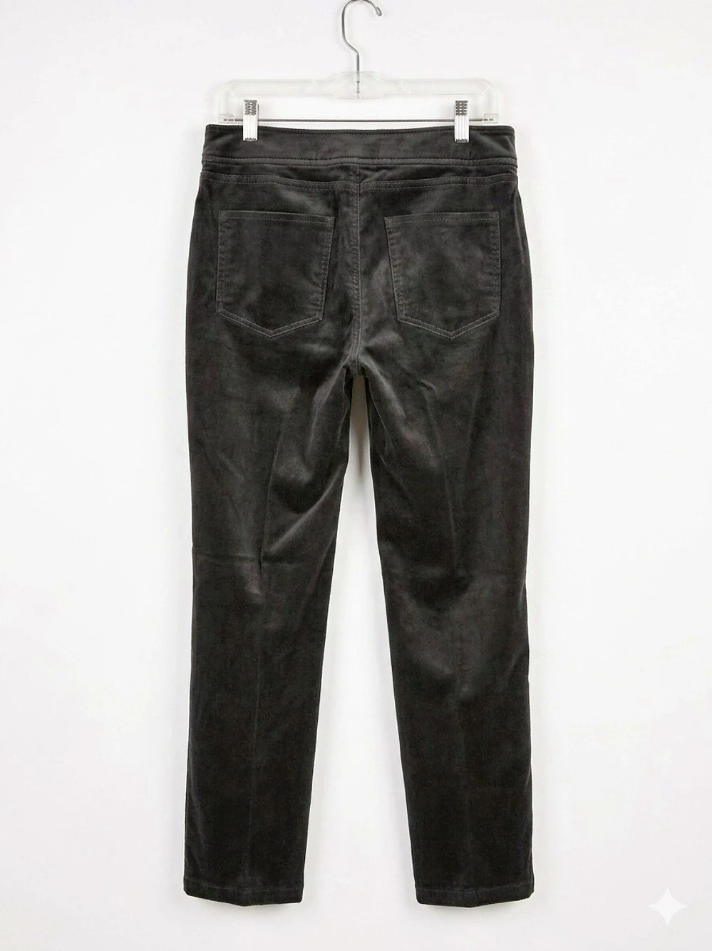Eileen Fisher Dark Olive Velvet Straight-Leg Trousers - Size XS - Picture 3 of 6